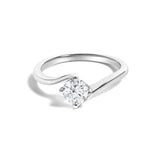 14K white gold ring with 1 round lab grown diamond stone in bypass setting thumbnail 1