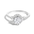 14K white gold ring with oval diamond and round halo stones