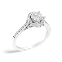 14K White Gold 1.00 Cttw Lab-Grown Diamond Oval Shaped Halo Engagement Ring (F-G Color, VS1-VS2 Clarity)