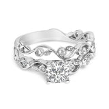 14K white gold ring set with multiple round diamond stones in vintage style thumbnail 1