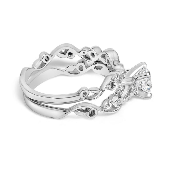 14K White Gold Lab Grown Diamond 1.0 Cttw Vintage Style Engagement Ring and Band Set