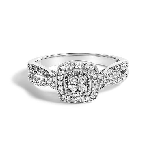 10K White Gold 1/10 Cttw Diamond Cluster Halo Promise Ring-0