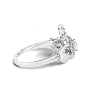 14K White Gold 3/8 Cttw Diamond Claddagh Heart Ring-1