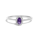 10K White Gold 5X3MM Oval Birthstone and Diamond Accent Halo Ring-9 thumbnail 11