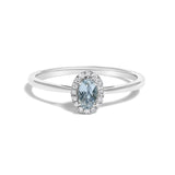 10K White Gold 5X3MM Oval Birthstone and Diamond Accent Halo Ring-5 thumbnail 7