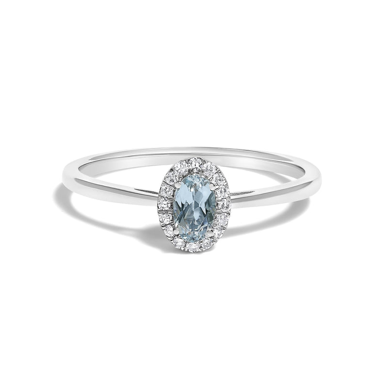 10K White Gold 5X3MM Oval Birthstone and Diamond Accent Halo Ring-5