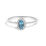 10K White Gold 5X3MM Oval Birthstone and Diamond Accent Halo Ring-6 thumbnail 8