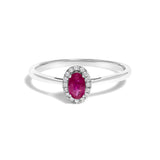 10K White Gold 5X3MM Oval Birthstone and Diamond Accent Halo Ring-2 thumbnail 4