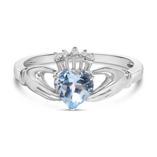 Sterling Silver Blue Topaz Heart Claddagh Ring-0