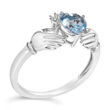 Sterling Silver Blue Topaz Heart Claddagh Ring-3 thumbnail 4