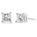14K yellow gold stud earrings with princess-cut diamond stones in prong setting