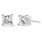 14K yellow gold stud earrings with princess-cut diamond stones in prong setting thumbnail 1