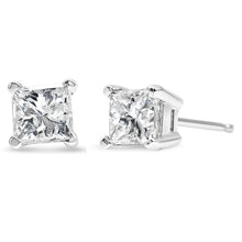 AGS Certified 14k White Gold 1.0 Cttw 4-Prong Set Princess-Cut Solitaire Diamond Push Back Stud Earrings for Women (E-F Color, I1-I2 Clarity)-0