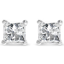 AGS Certified 14k White Gold 1.0 Cttw 4-Prong Set Princess-Cut Solitaire Diamond Push Back Stud Earrings for Women (E-F Color, I1-I2 Clarity)-1