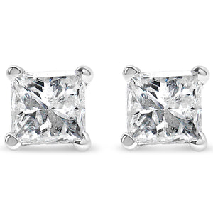 AGS Certified Princess-Cut Square Diamond 4-Prong Solitaire Stud Earrings in 14K Gold (L-M Color, I1-I2 Clarity)-1