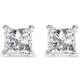 AGS Certified 14k Gold 4-Prong Set Princess-Cut Solitaire Diamond Push Back Stud Earrings (I-J Color, SI2-I1 Clarity)-1 thumbnail 2