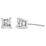 AGS Certified 14k Gold 4-Prong Set Princess-Cut Solitaire Diamond Push Back Stud Earrings (I-J Color, SI2-I1 Clarity)-3 thumbnail 4