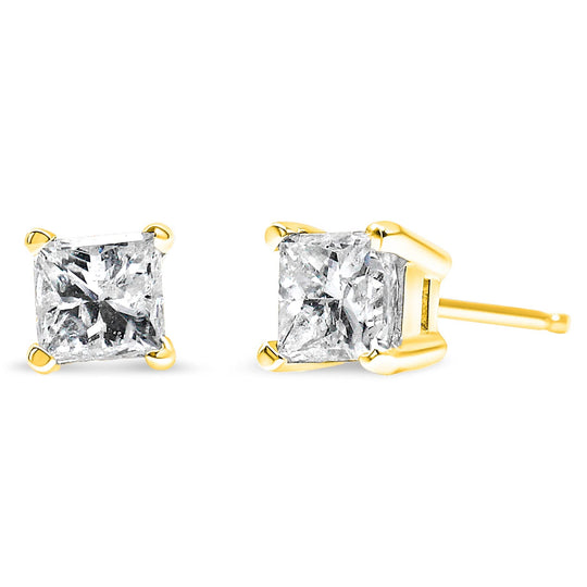 AGS Certified Princess-Cut Square Diamond 4-Prong Solitaire Stud Earrings in 14K Gold (J-K Color, I1-I2 Clarity)-0