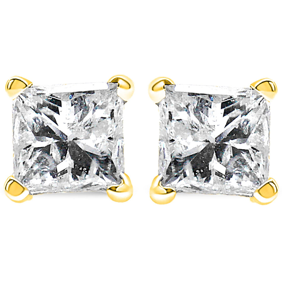 IGI Certified 14K Yellow Gold 1/4 Cttw Princess-Cut Diamond Solitaire Stud Earrings