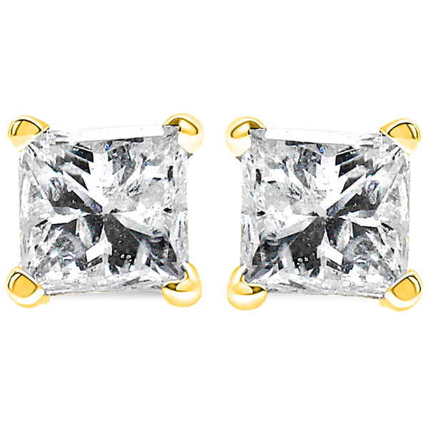 14K Yellow Gold 1/3 Cttw Princess-Cut Square Near Colorless Diamond Classic 4-Prong Solitaire Stud Earrings (J-K Color, I1-I2 Clarity)