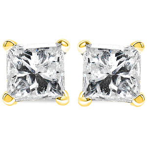 14K Yellow Gold 1/4 Cttw Princess-Cut Square Near Colorless Diamond Classic 4-Prong Solitaire Stud Earrings (H-I Color, I1-I2 Clarity)-1