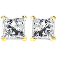 14K Yellow Gold Clarity Enhanced Princess Cut Diamond Certified Stud Earrings (0.50 cttw, H-I Color, I1-I2 Clarity)