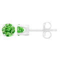 925 sterling silver stud earrings with 2 round green diamond stones