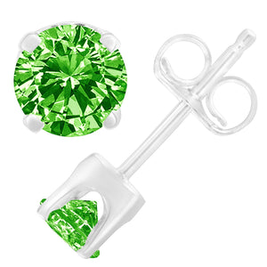 .925 Sterling Silver 1/5 Cttw Round Brilliant-Cut Green Diamond Classic 4-Prong Stud Earrings (Fancy Color-Enhanced, I2-I3 Clarity)-1