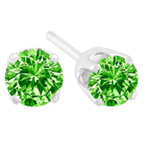 .925 Sterling Silver 1/5 Cttw Round Brilliant-Cut Green Diamond Classic 4-Prong Stud Earrings (Fancy Color-Enhanced, I2-I3 Clarity)-3 thumbnail 4