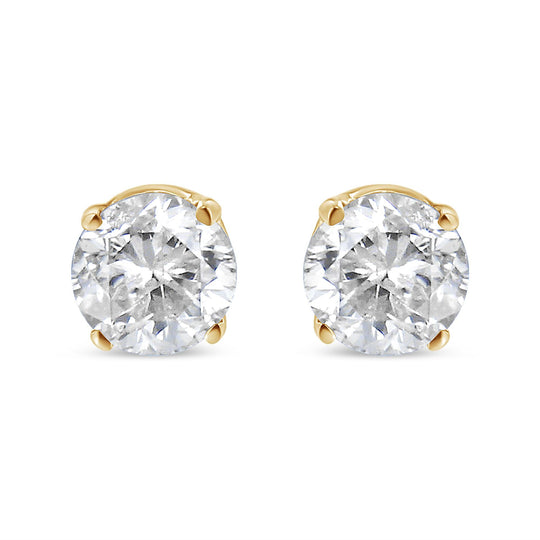 AGS Certified 14k Yellow Gold 3/8 cttw 4-Prong Set Brilliant Round-Cut Solitaire Diamond Push Back Stud Earrings (Q-R Color, SI2-I1 Clarity)