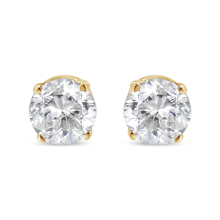 AGS Certified 14K Yellow Gold 1/2 Cttw 4 Prong Set Brilliant Round-Cut Solitaire Diamond Push Back Stud Earrings (O-P, Color, SI2-I1 Clarity)
