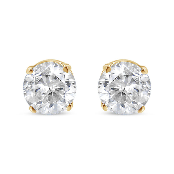 AGS Certified 14K Yellow Gold 1/2 Cttw 4 Prong Set Brilliant Round-Cut Solitaire Diamond Push Back Stud Earrings (O-P, Color, SI2-I1 Clarity)