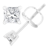 AGS Certified 18K White Gold 1.0 Cttw 4-Prong Set Princess-Cut Solitaire Diamond Screw Back Stud Earrings (E-F Color, SI2-I1 Clarity)-1 thumbnail 2