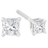AGS Certified 18K White Gold 1.0 Cttw 4-Prong Set Princess-Cut Solitaire Diamond Screw Back Stud Earrings (E-F Color, SI2-I1 Clarity)-3 thumbnail 4