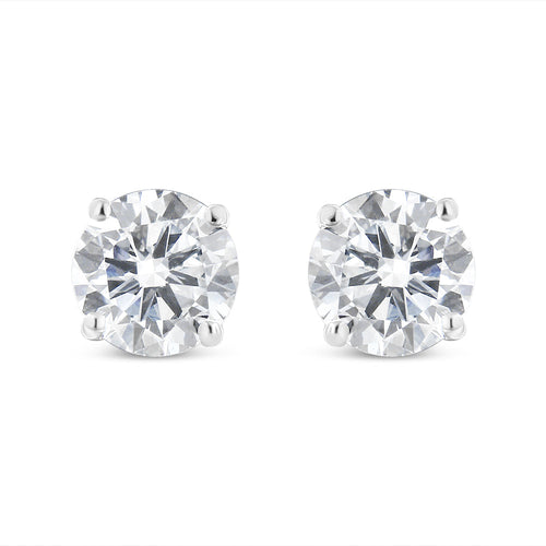 14K White Gold 1-1/2 Cttw Round Brilliant-Cut Diamond Classic 4-Prong Stud Earrings with Screw Backs (H-I Color, I1-I2 Clarity)