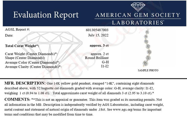 AGS Certified 14k Yellow Gold 3.0 Cttw Baguette and Brilliant Round-Cut Diamond Journey 18
