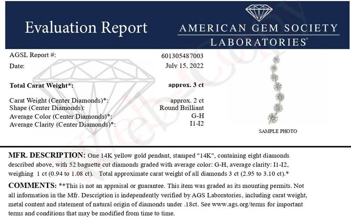 AGS Certified 14k Yellow Gold 3.0 Cttw Baguette and Brilliant Round-Cut Diamond Journey 18