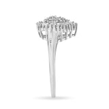 10K White Gold 1/2 Cttw Round & Baguette Cut Diamond Pear Shaped Domed Pavé Cluster with Halo Cocktail Ring (H-I Color, SI1-SI2 Clarity)-4 thumbnail 5