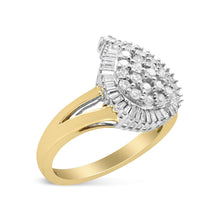 14K Yellow and White Gold 1.00 Cttw Round and Baguette-Cut Diamond Ballerina Cocktail Ring (H-I Color, SI2-I1 Clarity)-4