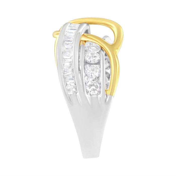 10K White and Yellow Gold 1 1/10 cttw Channel-Set Diamond Bypass Band Ring (J Color, I3 Clarity)