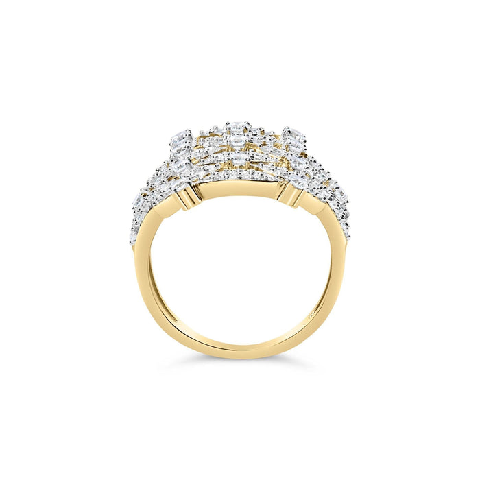 14K Yellow Gold 1.0 Cttw Diamond Geometric Stacked Open Cocktail Ring (I-J Color, I1-I2 Clarity)