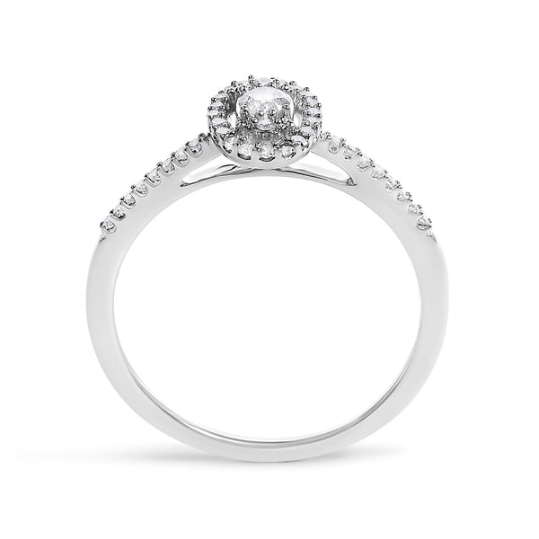 14K White Gold 1/5 Cttw Diamond Oval Shape With Halo Engagement Ring