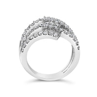 18K White Gold 1 3/4 Cttw Diamond Multi Crossover and Split Shank Cocktail Ring