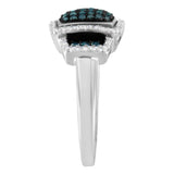 Black Rhodium Plated .925 Sterling Silver 1/2 Cttw White & Blue Diamond Square Halo Cocktail Ring (Fancy Blue & H-I Color, I2-I3 Clarity)-4 thumbnail 5