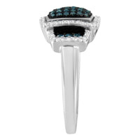 Black Rhodium Plated .925 Sterling Silver 1/2 Cttw White & Blue Diamond Square Halo Cocktail Ring (Fancy Blue & H-I Color, I2-I3 Clarity)