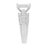 14K White Gold 1.0 Cttw Mixed-Cut Diamond Rectangle Invisible-Set Composite Cluster Ring with Bar- and Channel-Set Band (H-I Color, SI2-I1 Clarity)-4 thumbnail 5
