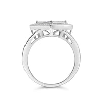 .925 Sterling Silver 1/3 Cttw Invisible Set Princess-Cut Diamond Rhombus and Beaded Halo Ring (H-I Color, SI1-SI2 Clarity)