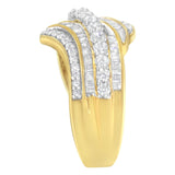 10K Yellow Gold 1.0 Cttw Baguette and Round Diamond Multi-Row Wave Bypass Ring (I-J Color, I1-I2 Clarity)-4 thumbnail 5