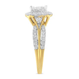 10K Yellow Gold 1.0 Cttw Diamond Composite Cushion-Shape Halo 3-Band-Look Engagement Ring (H-I Color, SI1-SI2 Clarity)-4 thumbnail 5
