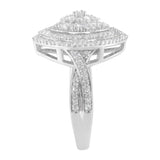 .925 Sterling Silver 1.0 Cttw Round & Baguette-Cut Diamond Marquise-Shaped Cluster Triple Stepped Halo Cocktail Fashion Ring (I-J Color, I2-I3 Clarity)-4 thumbnail 5